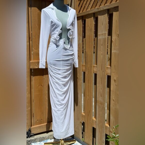 🆕 CHRISTOPHER ESBER 🧿 NWOT Venus Plunge Shirt Maxi Dress, White - Sz AU8 US 4 - Picture 5 of 16